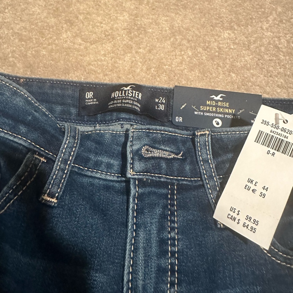 Hollister Mid-rise Super Skinny Dark Denim Ripped Jean Jeggings size 0R, 24 - Picture 3 of 8